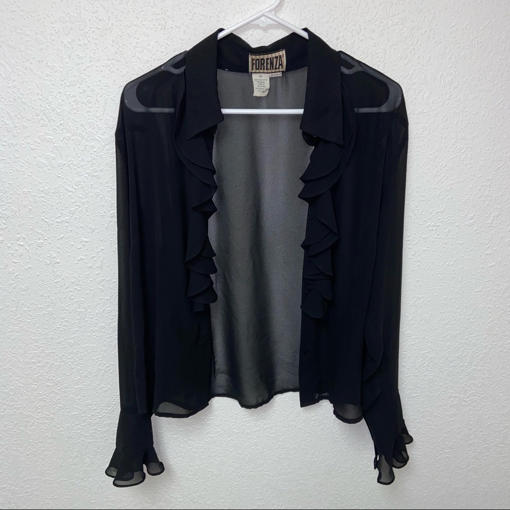 Vintage Forenza Sheer Ruffle Blouse Size 16